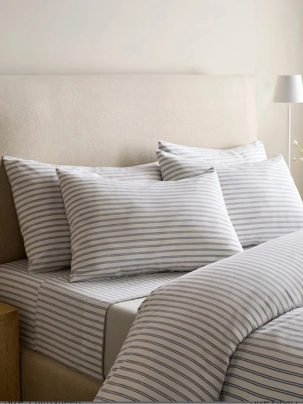Quince Organic Crisp Percale Double Stripe Duvet Cover Set NAVY and WHITE NWOT